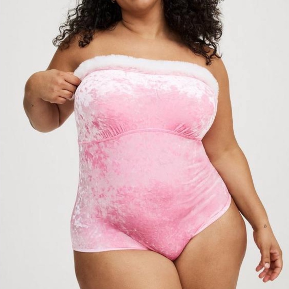 Pink Velvet Strapless Bunny Bodysuit